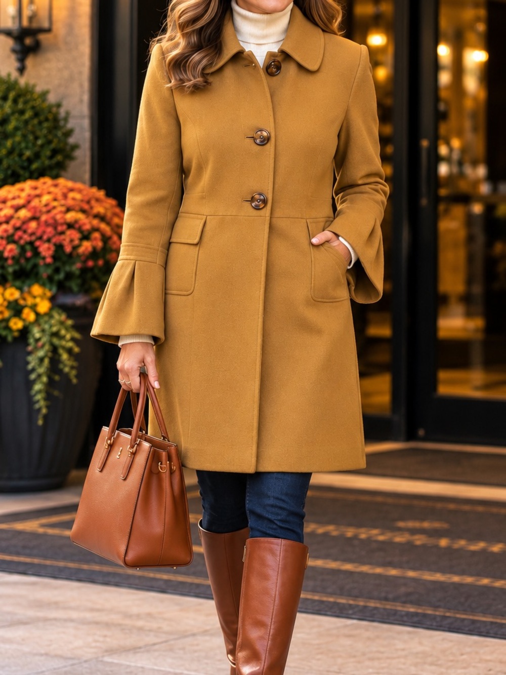 Old Navy 2009 Camel Wool Blend Fit Flare Bell Sleeve Mod Coat L
